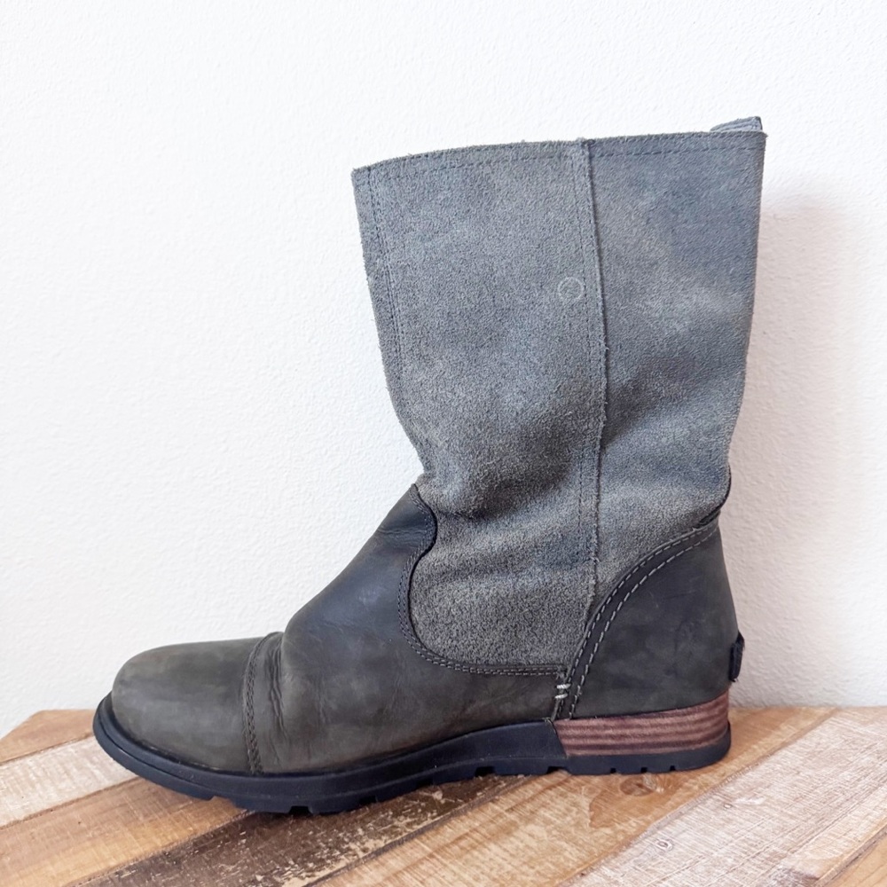 Sorel Major Moto Pull On Gray and Black Combat Boots - Picture 3 of 14